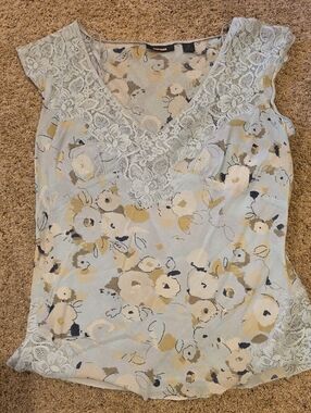 Express Light Blue Lace-Trim Floral Camisole
